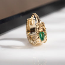 Load image into Gallery viewer, Dala Detail Textured Gemstone Huggie - Emerald