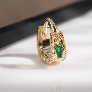Dala Detail Textured Gemstone Huggie - Emerald