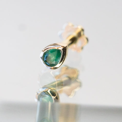 Mini Bezel Set Pear Gemstone Stud with Emerald