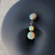 Load image into Gallery viewer, Titanium Top Dangle Navel Curve With Opals, Style 5