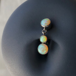 Titanium Top Dangle Navel Curve With Opals, Style 5