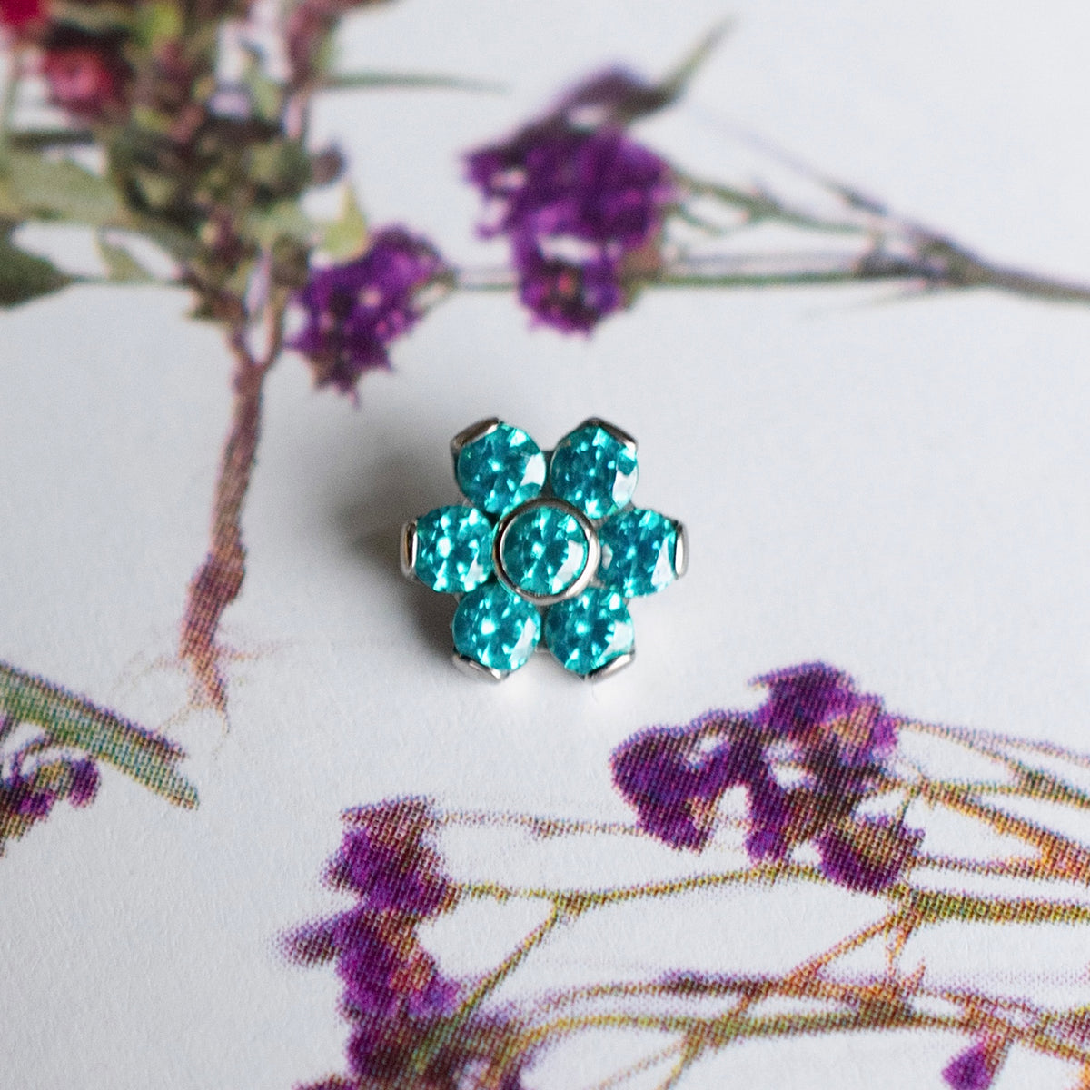 Large Gem Flower Threaded End – Somatic Body Piercing