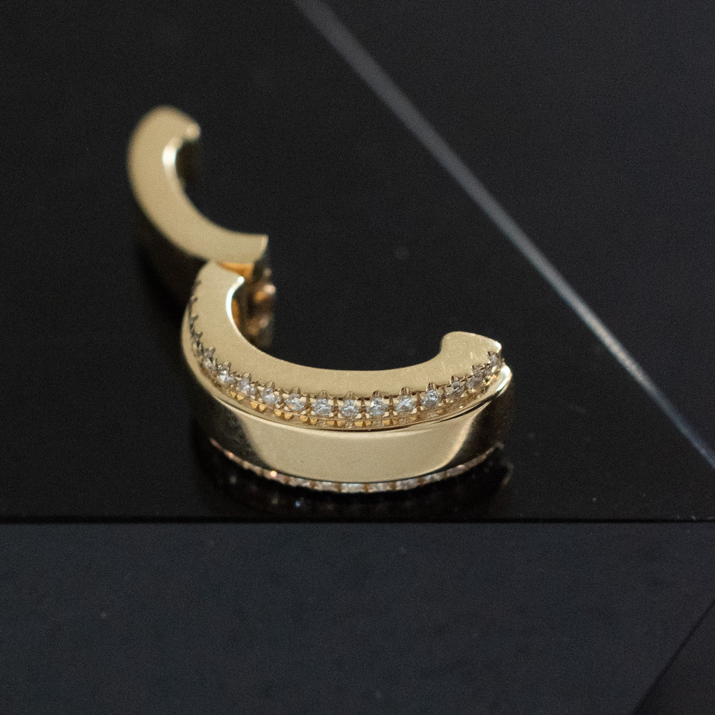 Gold Hinged Ear Cuff - Chunky High Polish with 2 Row Diamond Pave