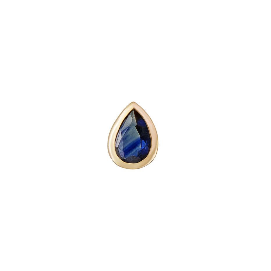 Mini Bezel Set Pear Gemstone Stud with Blue Sapphire