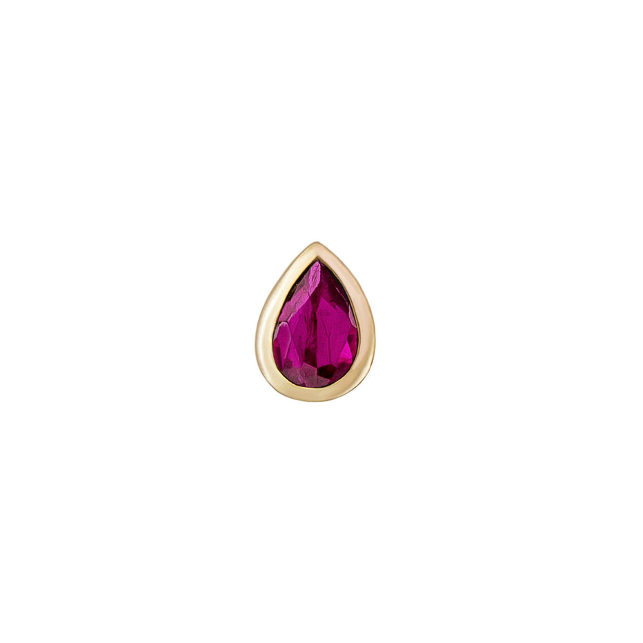 Mini Bezel Set Pear Gemstone Stud with Ruby