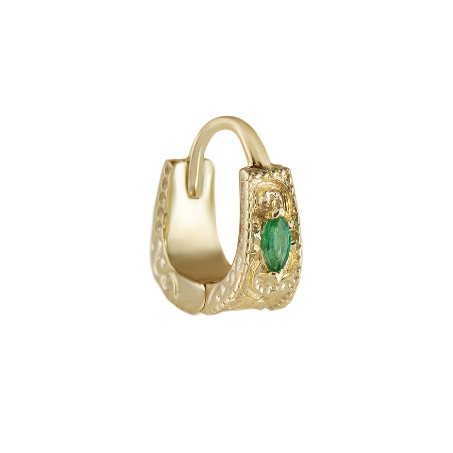 Dala Detail Textured Gemstone Huggie - Emerald