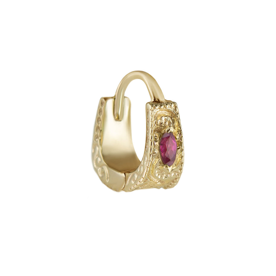 Dala Detail Textured Gemstone Huggie - Ruby