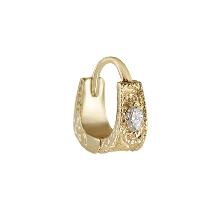 Dala Detail Textured Gemstone Huggie - Diamond