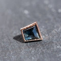 Geometric Cut Madagascar Sapphire Rose Gold Milgrain Bezel Threadless End