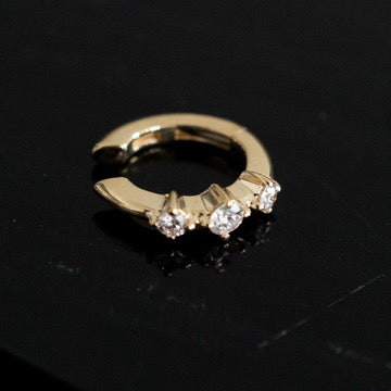 Gold Hinged Ear Cuff - 3 Diamond Prong