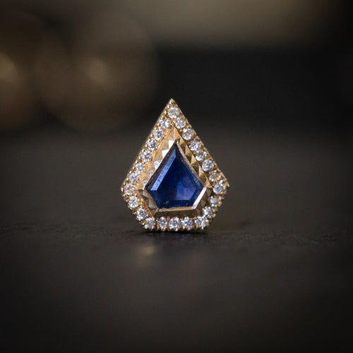 Deco Shield Threaded End with Blue Sapphire and White Diamonds