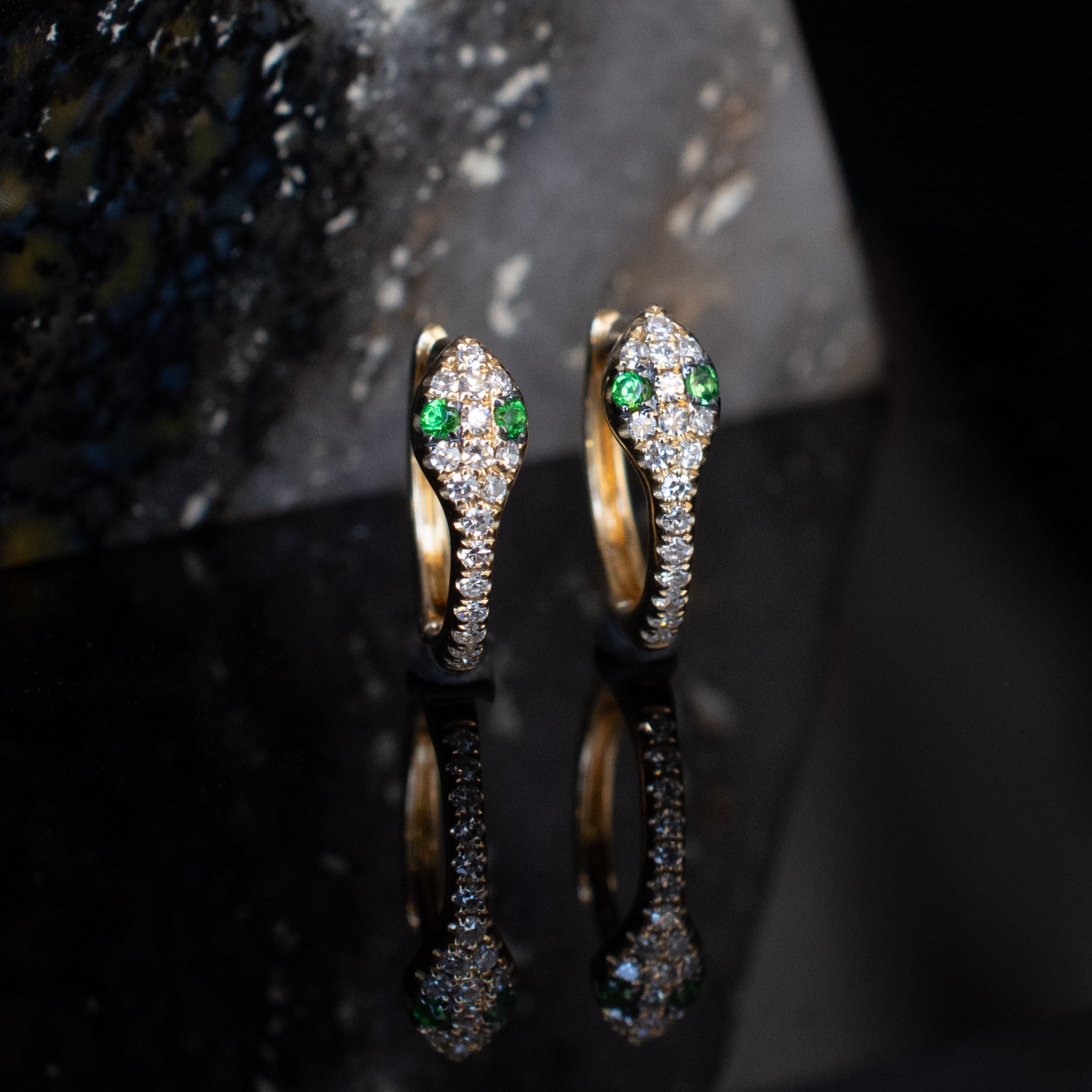 Diamond Pavé + Emerald Eye Snake Hinged Ring