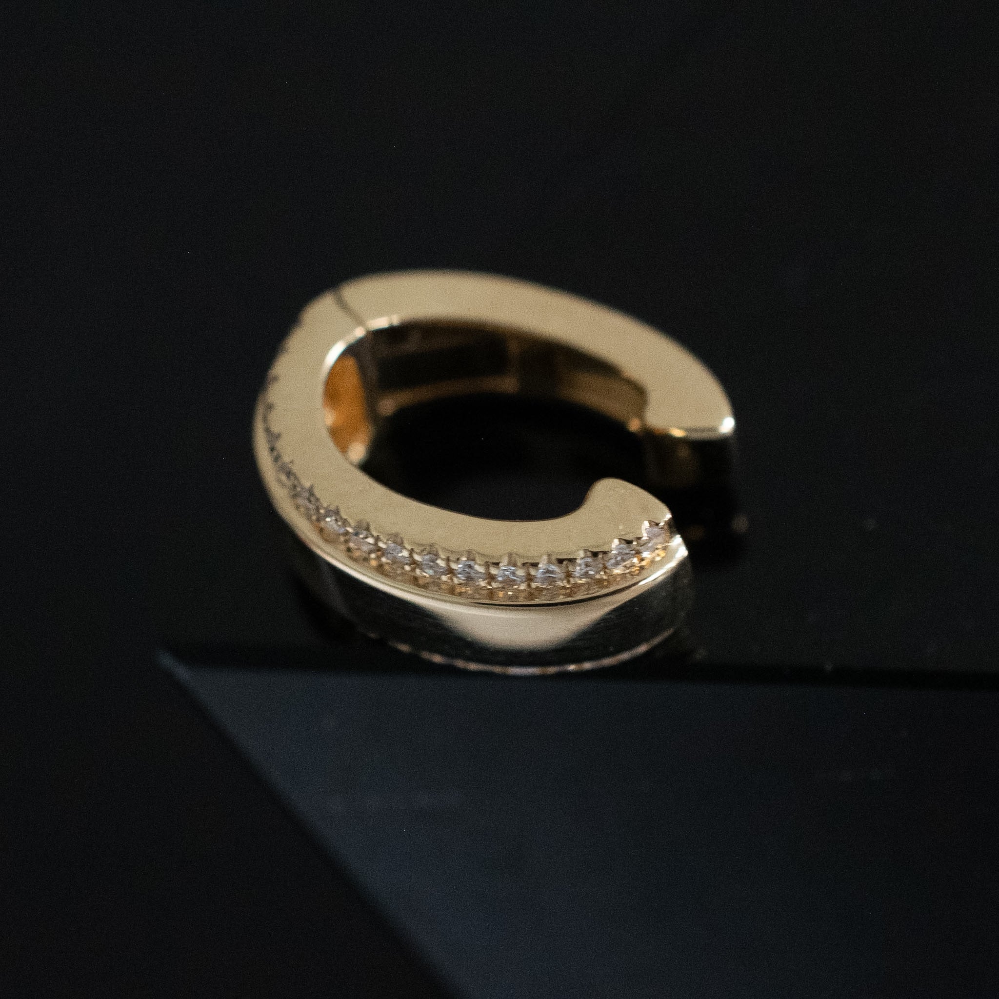 Gold Hinged Ear Cuff - Chunky High Polish with 2 Row Diamond Pave