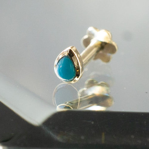 Mini Bezel Set Pear Gemstone Stud with Turquoise