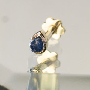 Mini Bezel Set Pear Gemstone Stud with Blue Sapphire