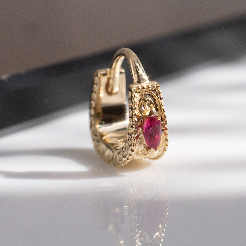 Dala Detail Textured Gemstone Huggie - Ruby
