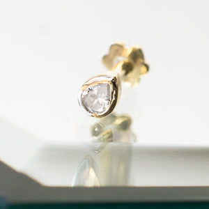 Mini Bezel Set Pear Gemstone Stud with White Diamond
