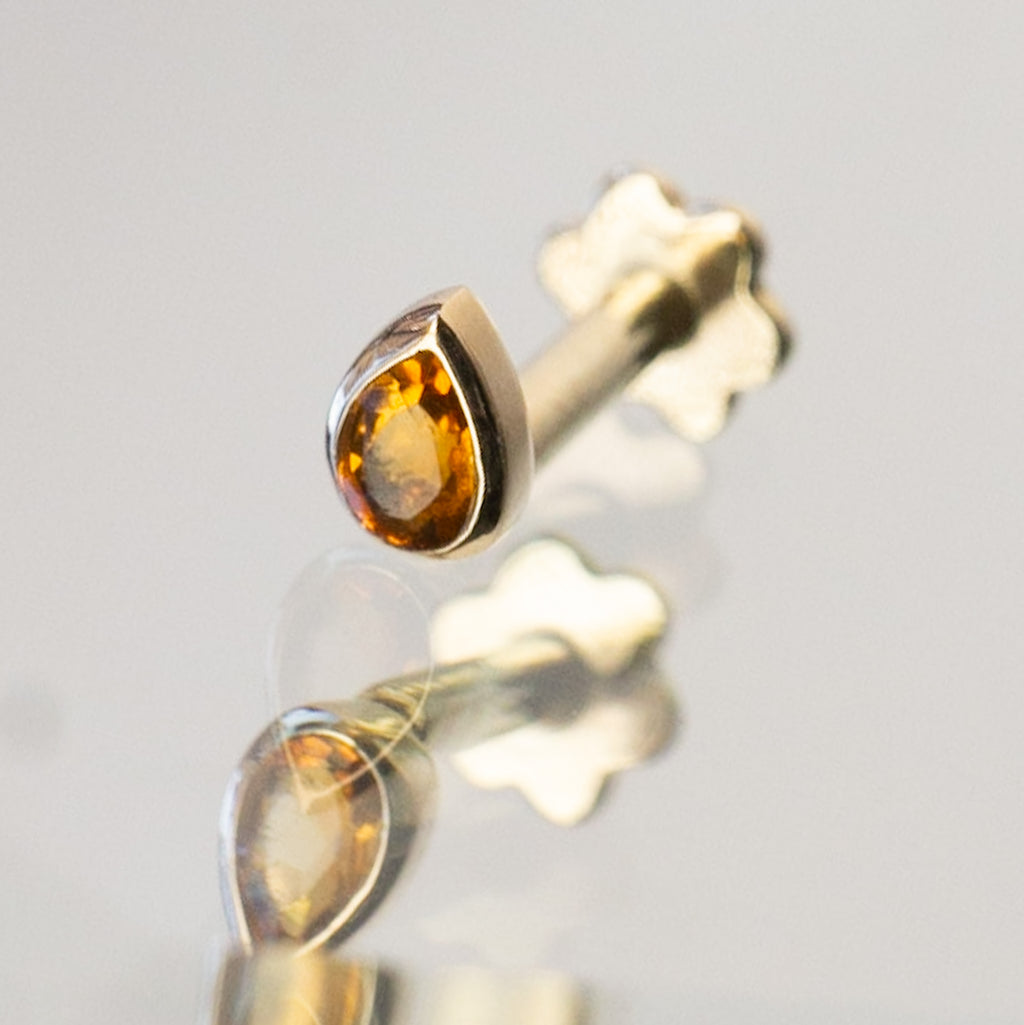 Mini Bezel Set Pear Gemstone Stud with Citrine