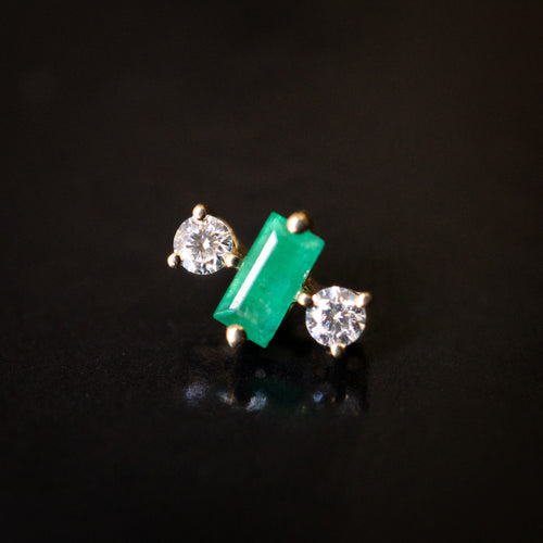 Baguette Emerald + Diamond Cluster Threaded End