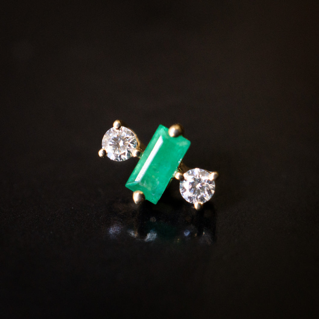 Baguette Emerald + Diamond Cluster Threaded End