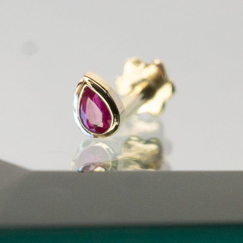 Mini Bezel Set Pear Gemstone Stud with Ruby