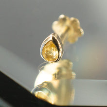 Load image into Gallery viewer, Mini Bezel Set Pear Gemstone Stud with Yellow Sapphire