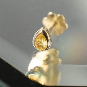 Mini Bezel Set Pear Gemstone Stud with Yellow Sapphire