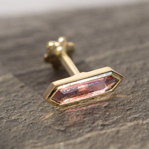 Mini Hexa Gemstone Stud with Pink Tourmaline