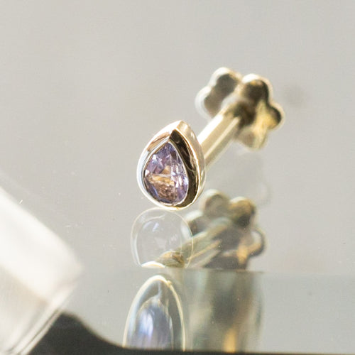 Mini Bezel Set Pear Gemstone Stud with Tanzanite