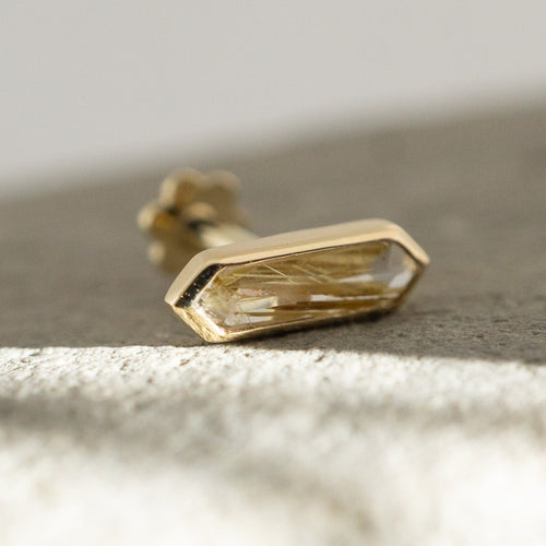 Mini Hexa Gemstone Stud with Rutilated Quartz