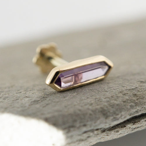 Mini Hexa Gemstone Stud with Purple Amethyst