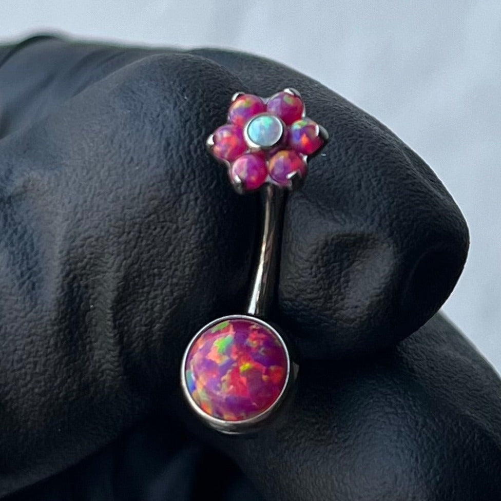 Titanium Bezel Opal Navel Curve with Flower Top