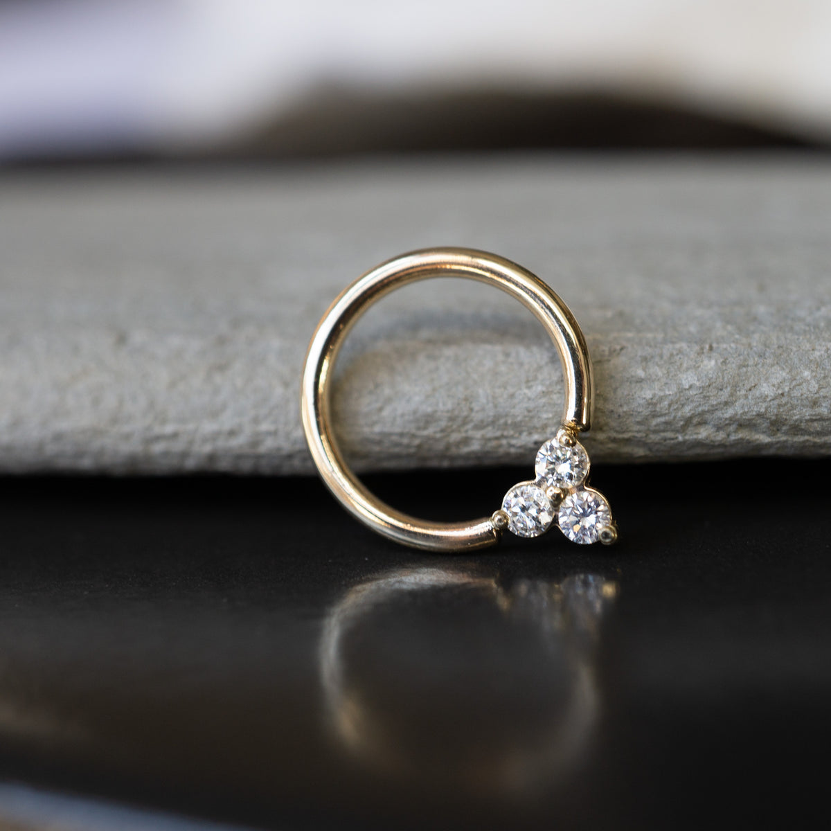 Forward-facing Fixed Tri-prong Diamond Ring