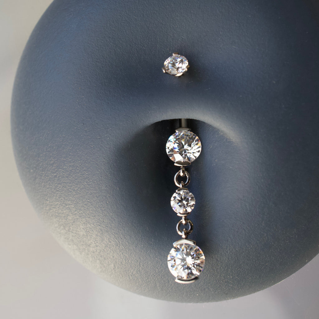 Titanium Dangle Navel Curve with Prong Gems