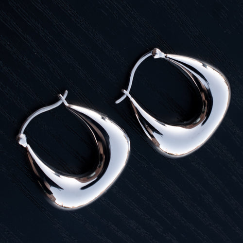 Silver Puff Hoops - Square