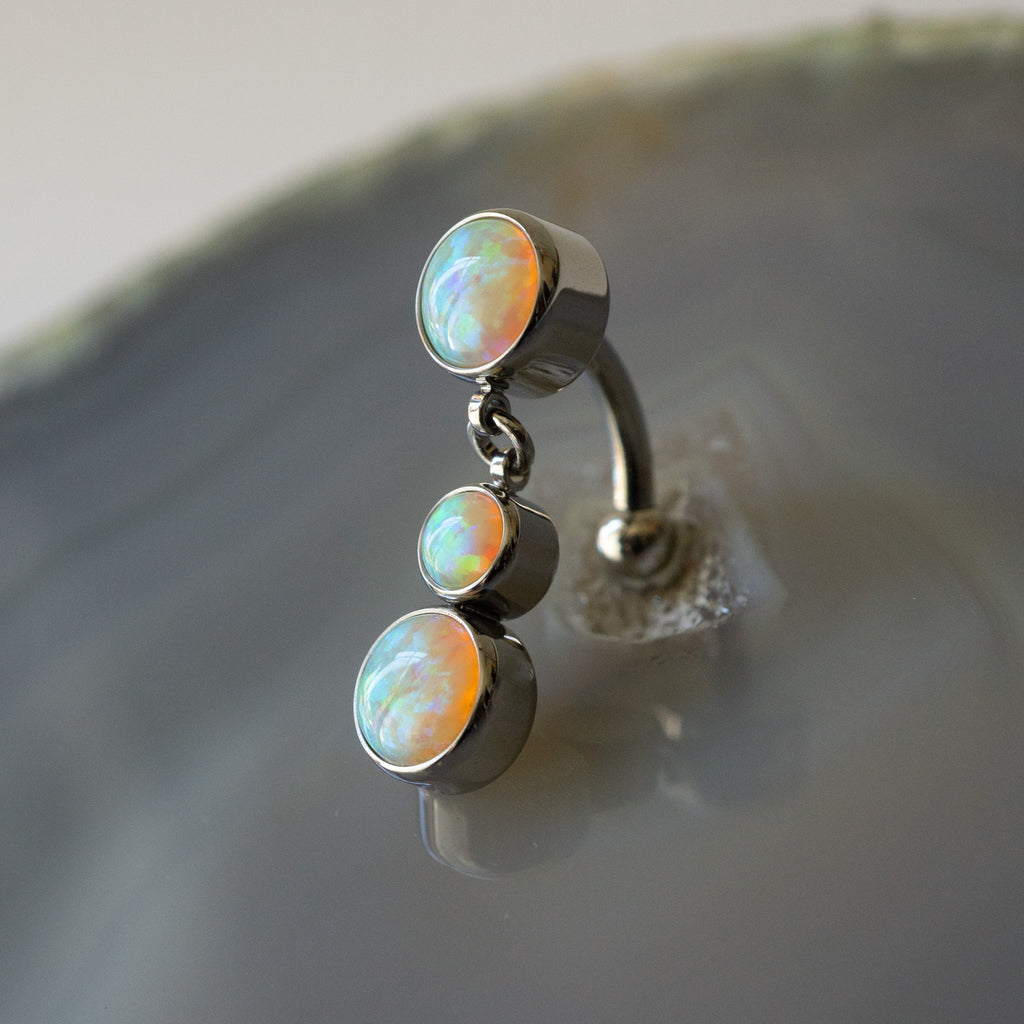 Titanium Top Dangle Navel Curve With Opals, Style 5