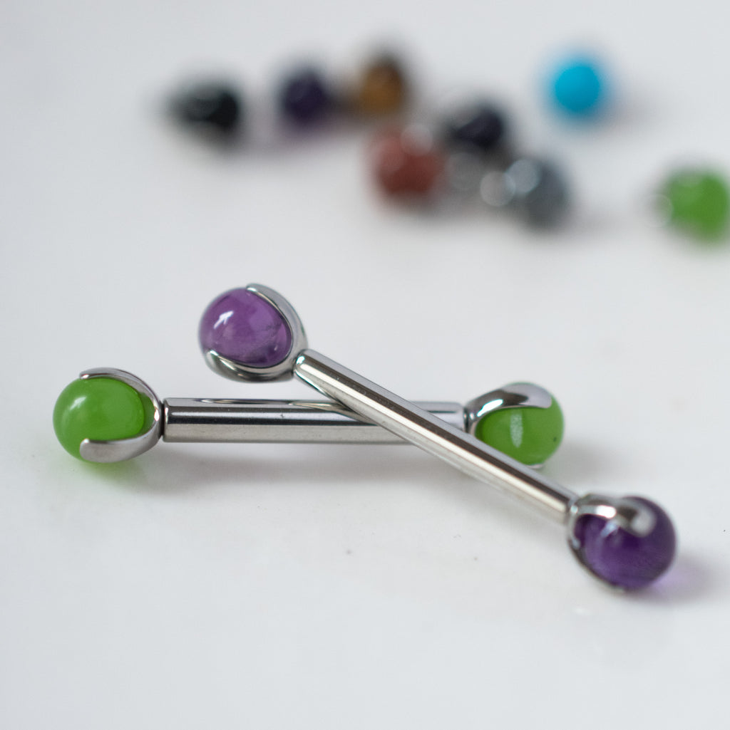 3-Prong Natural Stone Ball Threaded End (14g/12g)