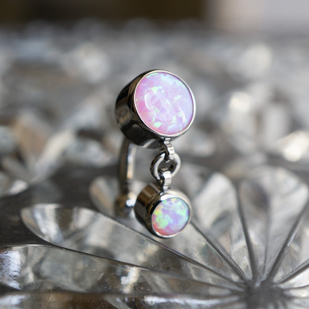 Titanium Top Dangle Navel Curve With Opals, Style 1