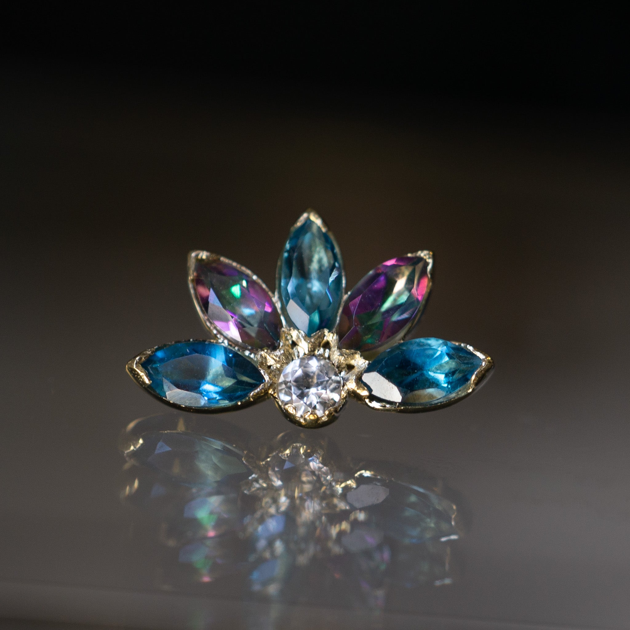 Marquise + Round Fan Cluster Threaded End - London Blue Topaz / Mystic Topaz / White Topaz