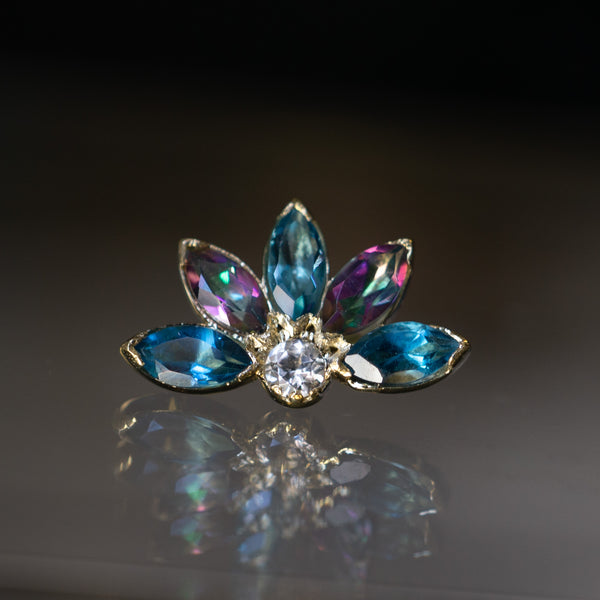 Marquise + Round Fan Cluster Threaded End - London Blue Topaz / Mystic Topaz / White Topaz