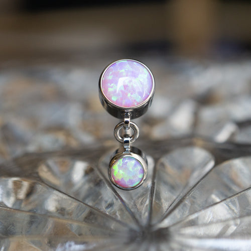 Titanium Top Dangle Navel Curve With Opals, Style 1