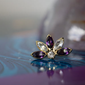 Marquise + Round Fan Cluster Threaded End - White Sapphire + Violet Topaz