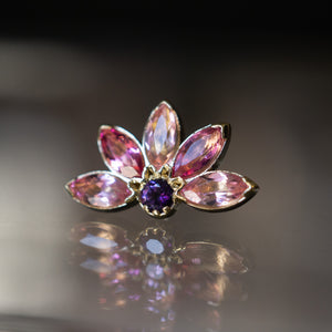 Marquise + Round Fan Cluster Threaded End - Light Pink Topaz / Pink Red Topaz / Violet Topaz