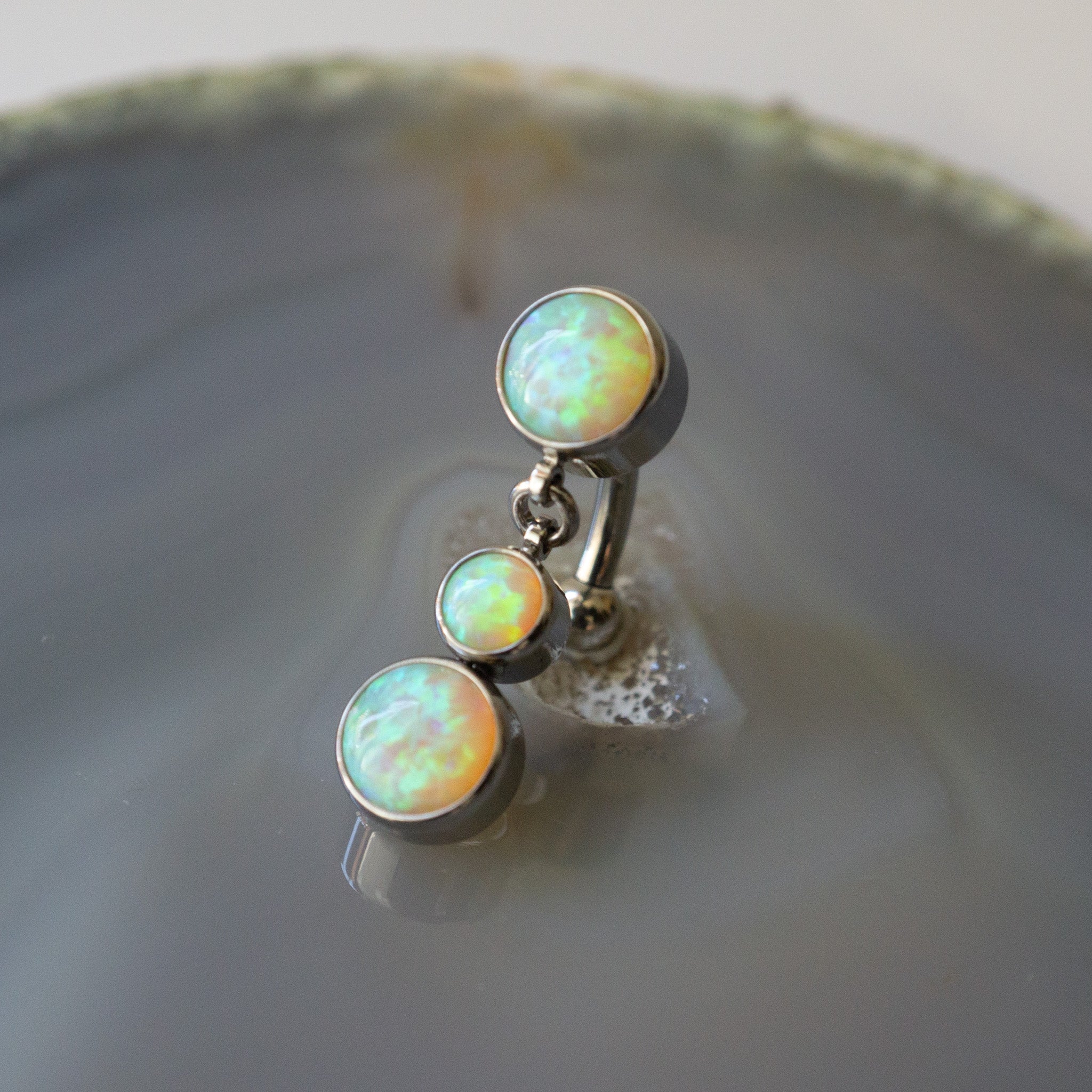 Titanium Top Dangle Navel Curve With Opals, Style 5