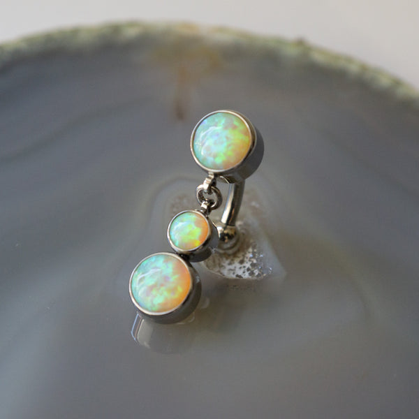 Titanium Top Dangle Navel Curve With Opals, Style 5