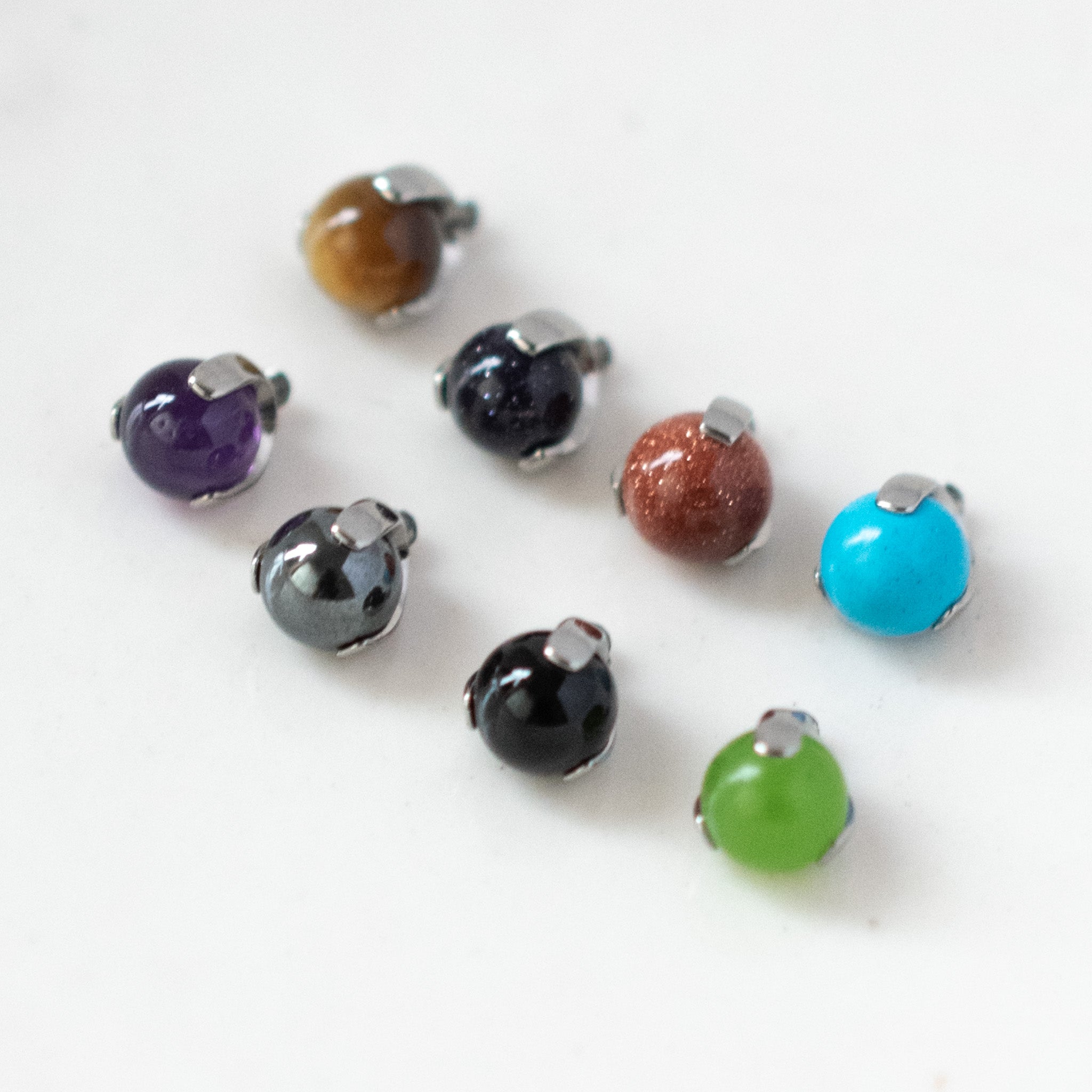 3-Prong Natural Stone Ball Threaded End (14g/12g)