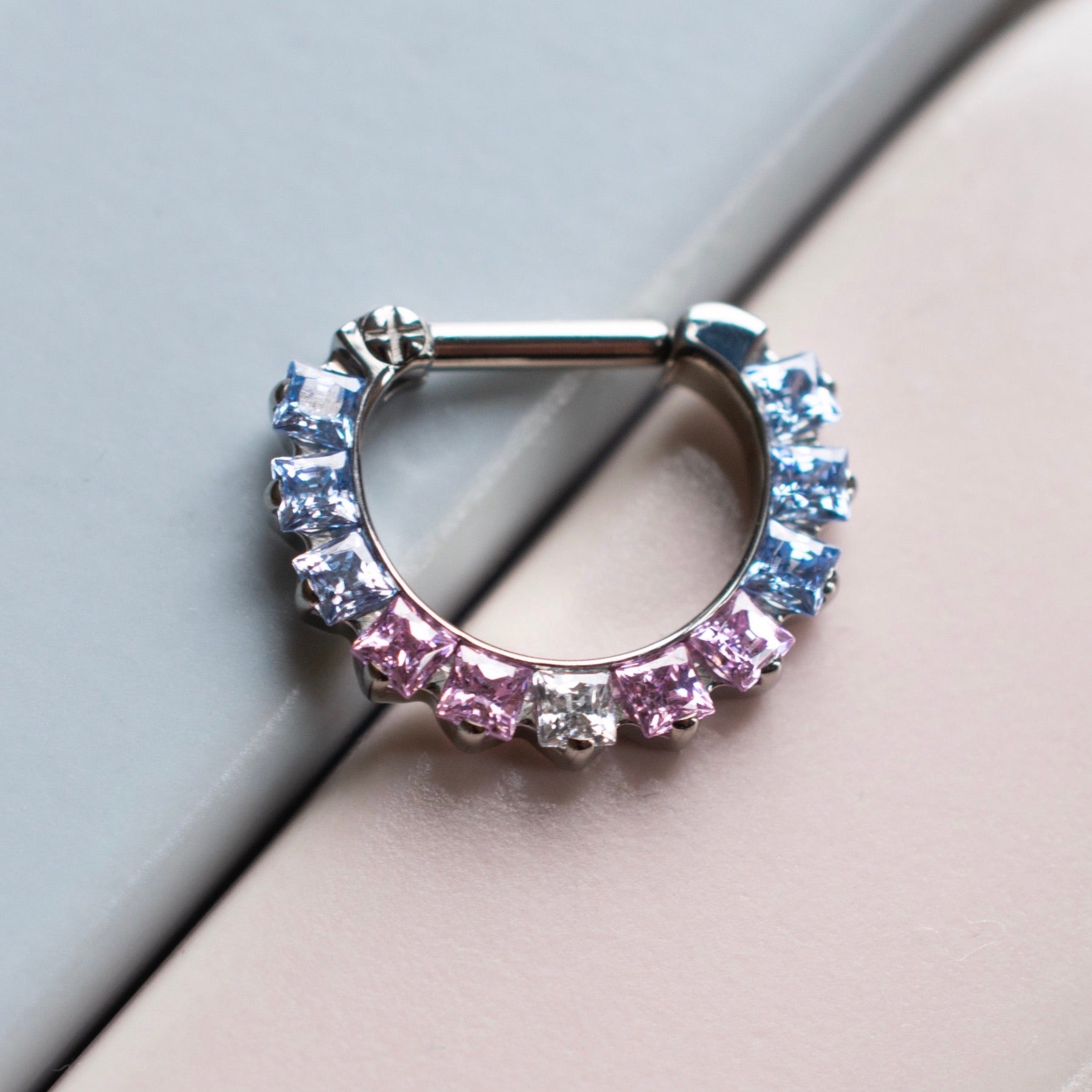 Princess Cut Pink + Blue CZ Odyssey Clicker