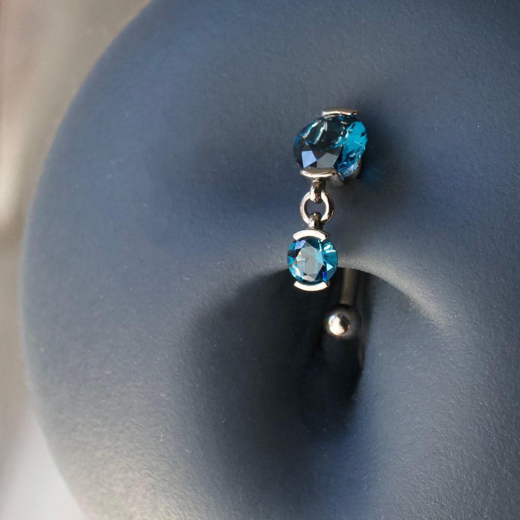 Titanium Top Dangle Navel Curve with Prong Gems