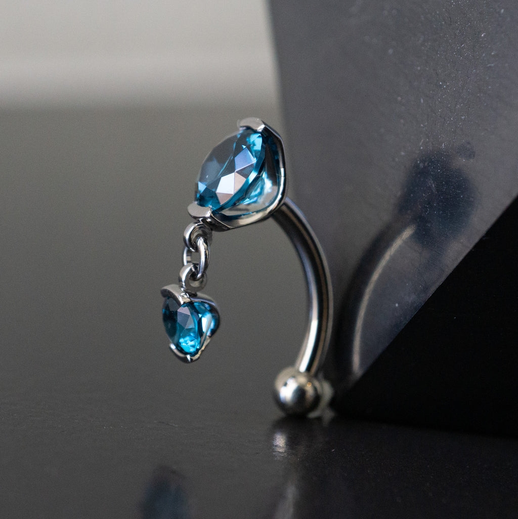 Titanium Top Dangle Navel Curve with Prong Gems