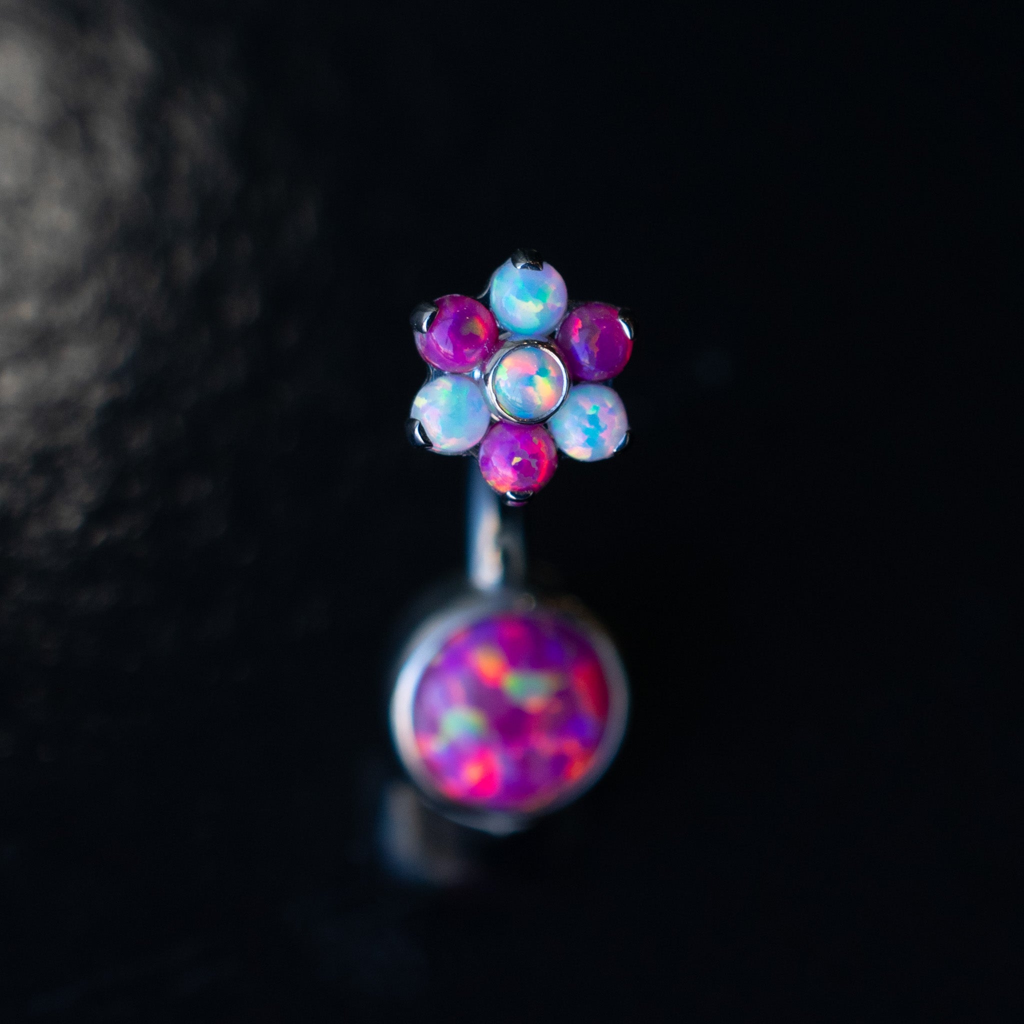 Titanium Bezel Opal Navel Curve with Flower Top